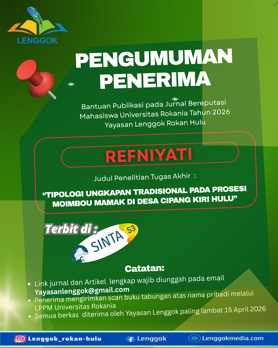 Selamat kepada Penerima Hibah Publikasi yang diselenggarakan oleh Lenggok